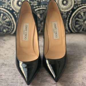 Jimmy Choo black patent leather pointed pumps